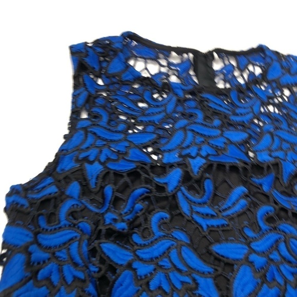 RARE Self-Portrait Cobalt Blue Floral Embroidered Lace Cocktail Mini Dress - Picture 8 of 16